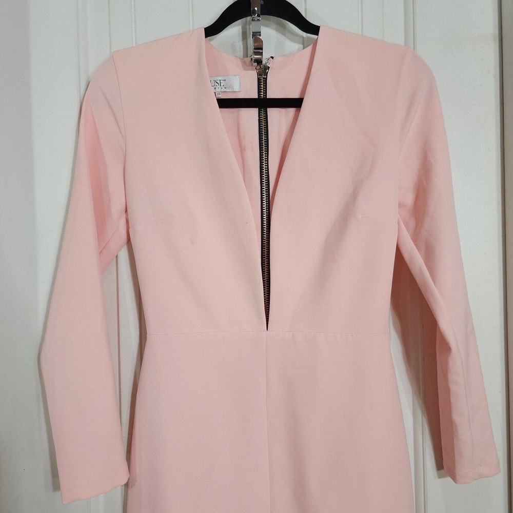 House of CB Womens Dress Dominique Baby Pink Full Zip Deep V Neck Bodycon Sz XS - Picture 4 of 12